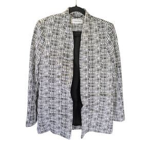 CALVIN KLEIN Classy Blazer Open Jacket Black White Jacquard Textured Stretch Bla